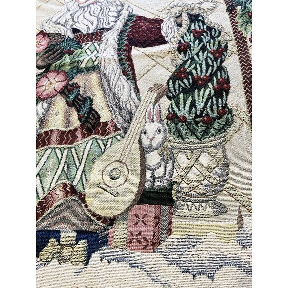 VTG Fitz And Floyd Santa Throw Woven Cotton Fringed Reverse Weave 67” x 52” - Picture 7 of 16